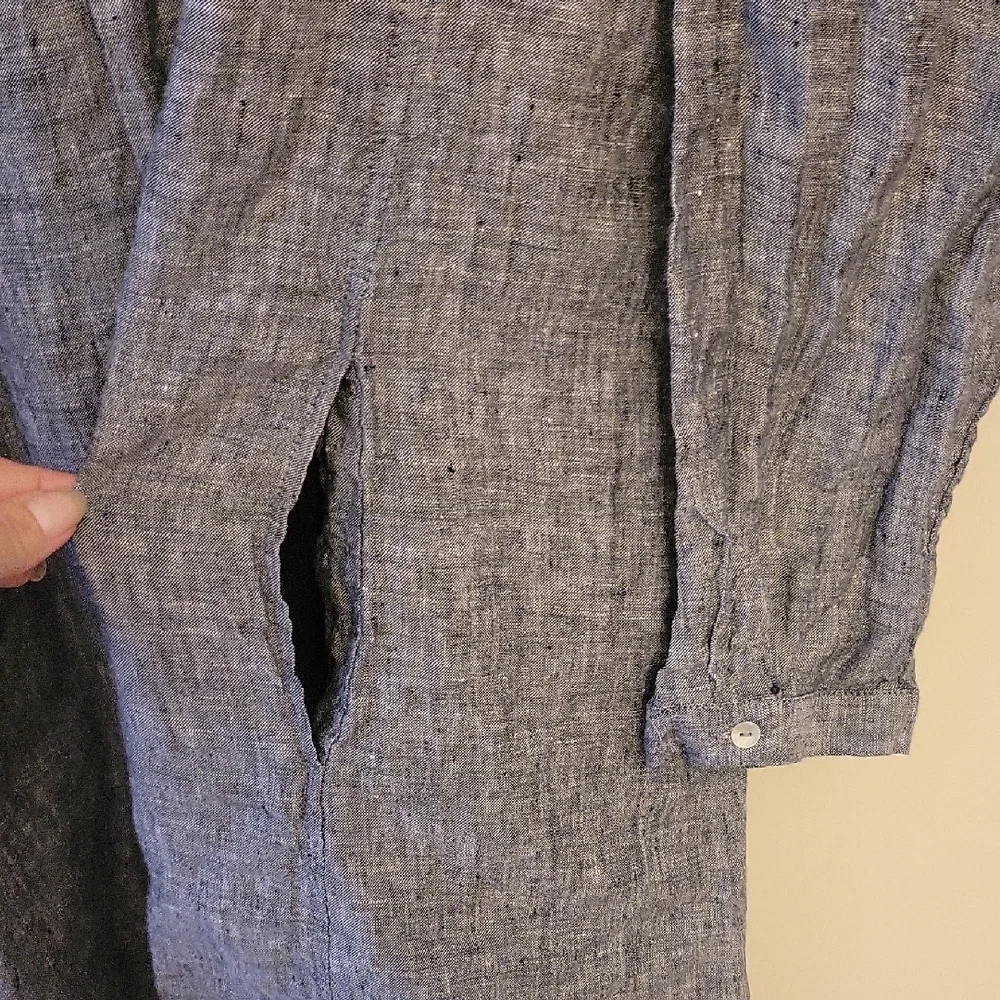 Tahari Long Sleeve Gray Linen Dress a line Sz Large  loose fit - Picture 4 of 6